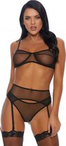 Heartless Bra, Garter Belt and Panty - Black