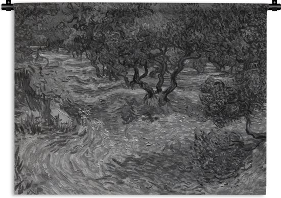 Wandkleed Vincent van Gogh - Zwart wit weergave van Olivenhain - Schilderij van Vincent van Gogh Wandkleed katoen 60x45 cm - Wandtapijt met foto