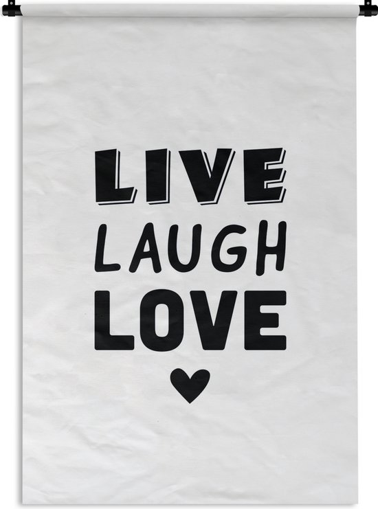 Wandkleed Quotes overig - Leuke quote - Live Laugh Love wit Wandkleed katoen 120x180 cm - Wandtapijt met foto XXL / Groot formaat!