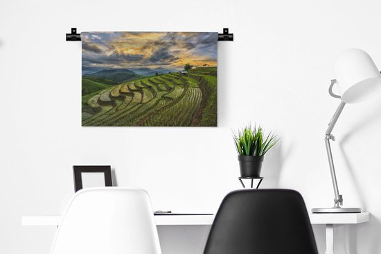 Tapisserie Rizières - Un beau champ de nuages au dessus des rizières de Thaïlande Tapisserie en coton 60x40 cm - Tapisserie avec photo