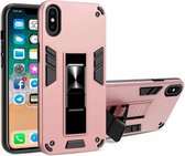 2-in-1 pc + TPU schokbestendige beschermhoes met onzichtbare houder voor iPhone XR (roségoud)