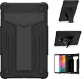 Voor Samsung Galaxy Tab A10.1 (2019) T510 T-vormige beugel Contrastkleur Schokbestendig pc + siliconen platte beschermhoes (zwart + zwart)