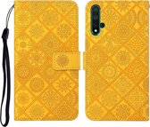 Voor Huawei Honor 20 Etnische stijl Reliëfpatroon Horizontale flip lederen hoes met houder & kaartsleuven & portemonnee & lanyard (geel)