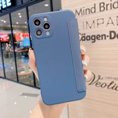 Imiteer vloeibare siliconen horizontale flip lederen hoes met kaartsleuven voor iPhone 12 (blauw)