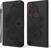 Voor Motorola Moto G8 Plus Pauw Reliëfpatroon Horizontale Flip Leren Case met Houder & Kaartsleuven & Portemonnee & Lanyard (Zwart)