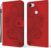 Voor Google Pixel 3a Pauw Patroon in reliëf Horizontaal Flip Leren Hoesje met Houder & Kaartsleuven & Portemonnee & Lanyard (Rood)
