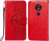 Voor Motorola Moto G7 Play (EU-versie) Flower Vine Embossing Pattern Horizontale Flip Leather Case met Card Slot & Holder & Wallet & Lanyard (Red)