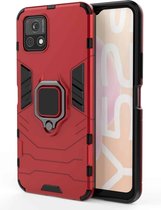 Voor vivo Y52s 5G PC + TPU schokbestendige beschermhoes met magnetische ringhouder (rood)