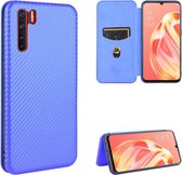 Voor OPPO A91 / F15 Reno3 (Zuidoost-Aziatische versie) Koolstofvezeltextuur Magnetische horizontale flip TPU + pc + PU lederen tas met kaartsleuf (blauw)