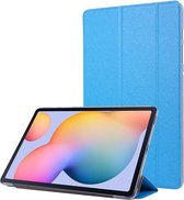 Voor Samsung Galaxy Tab S7 / T870 zijden textuur drievoudige horizontale flip lederen tas met houder en pen-sleuf (hemelsblauw)