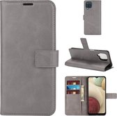 Retro kalfspatroon gesp horizontale flip lederen tas met houder & kaartsleuven & portemonnee voor Samsung Galaxy A12 (grijs)