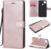 Voor Xiaomi Redmi 9C Effen Kleur Horizontale Flip Beschermende Leren Case met Houder & Kaartsleuven & Portemonnee & Fotolijst & Lanyard (Rose Goud)