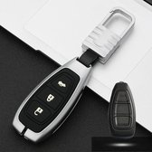 Auto Lichtgevende All-inclusive Zinklegering Sleutel Beschermhoes Sleutel Shell voor Ford A Stijl Smart 3-knop (Zilver)
