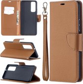 Voor Huawei P smart 2021 / Y7a Litchi Textuur Pure Kleur Horizontale Flip PU Lederen Case met Houder & Kaartsleuven & Portemonnee & Lanyard (Bruin)