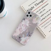 Voor iPhone 11 Pro Max Laser Flowers Pattern TPU beschermhoes (grijze achtergrond aquarel roze bloemen)