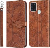 Voor Samsung Galaxy A21s Life of Tree Embossing Pattern Horizontale Flip lederen tas met houder & kaartsleuf & portemonnee & fotolijst & lanyard (bruin)