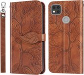 Voor Geschikt voor Xiaomi Redmi 9C Life of Tree Embossing Pattern Horizontale Flip Leather Case met houder & kaartsleuf & portemonnee & fotolijst & Lanyard (bruin)