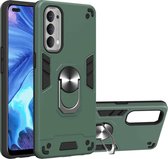 Voor OPPO Reno4 4G Armor Series PC + TPU beschermhoes met ringhouder (donkergroen)