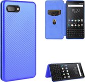 Voor BlackBerry KEY2 Carbon Fiber Texture Magnetische Horizontale Flip TPU + PC + PU Leather Case met Card Slot (Blue)