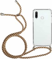 Voor Huawei Y7p Four-Corner Anti-Fall transparante TPU beschermhoes met lanyard (bruin geel)