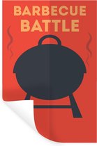 Muursticker Barbecue - Barbecue illustratie metquote Barbecue Battle - 20x30 cm - zelfklevend plakfolie - herpositioneerbare muur sticker