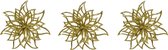 8x stuks decoratie bloemen kerststerren goud glitter clip 14 cm - Decoratiebloemen/kerstboomversiering/kerstversiering