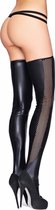 Wetlook and Fishnet Stockings - Black -  - Queen Size - Lingerie For Her