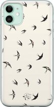 iPhone 11 hoesje - Vogels / Birds - Soft Case Telefoonhoesje - Print - Beige