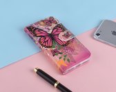 P.C.K. Hoesje/Boekhoesje/Bookcase roze vlinder print geschikt voor Apple iPhone 12 PRO MET GLASFOLIE