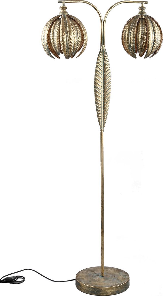 PTMD Mellis Dubbele Vloerlamp Bladeren - 67 x 30,5 x 158 cm - Ijzer - Goud