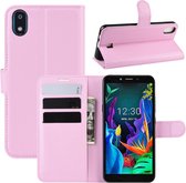 Voor LG K20 (2019) Litchi Texture horizontale flip lederen tas met portemonnee en houder en kaartsleuven (roze)