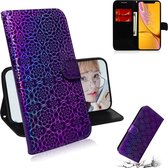 Voor iPhone XR effen kleur kleurrijke magnetische gesp horizontale flip pu lederen case met houder & kaartsleuven & portemonnee & lanyard (paars)