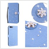 Voor iPhone XR Pressed Printing Sticking Drill Pattern Horizontal Flip PU Leather Case with Holder & Card Slots & Wallet & & Lanyard (Blauw)