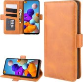 Voor Galaxy A21 Dual-side magnetische gesp horizontale flip lederen tas met houder & kaartsleuven & portemonnee (geel)