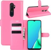 Voor OPPO A9 (2020) Litchi Texture horizontale flip lederen tas met portemonnee en houder en kaartsleuven (roze rood)