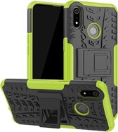 Tire Texture TPU + PC Shockproof Case voor OPPO Realme 3, met houder (groen)