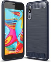 Brushed Texture Carbon Fiber TPU Case voor Galaxy A2 Core (Navy Blue)