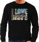 Tekst sweater I love dinosaurs met dieren foto van een dino zwart voor heren - cadeau trui T-Rex dinosauriers liefhebber M