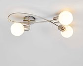 Lindby - LED plafondlamp - 3 lichts - metaal, glas - H: 22 cm - E14 - mat nikkel, opaalwit - Inclusief lichtbronnen