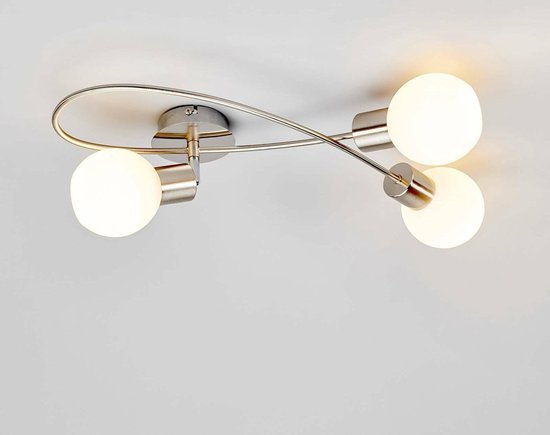 Lindby - plafondlamp - 3 lichts - metaal, glas - H: 22 cm - E14 - mat nikkel, opaalwit
