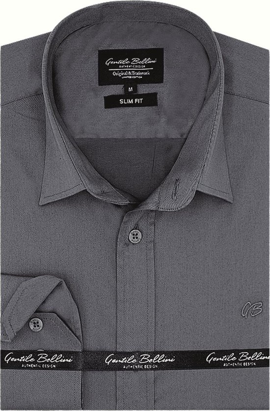 Heren Overhemd - Slim Fit - Luxury Plain Satijn - Grijs - Maat S