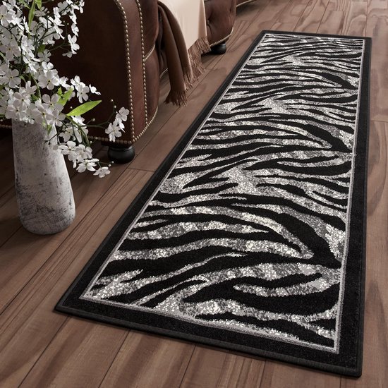 Tapiso Dream Carpet Runner Salon Chambre Zwart Grijs Moderne Zebra Intérieur Design Durable Ambiance Vivante Haute Qualité Taille - 70 x 200 cm