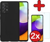 Samsung A52 Hoesje Zwart Siliconen Case Met 2x Screenprotector - Samsung Galaxy A52 Hoes Silicone Cover Met 2x Screenprotector - Zwart