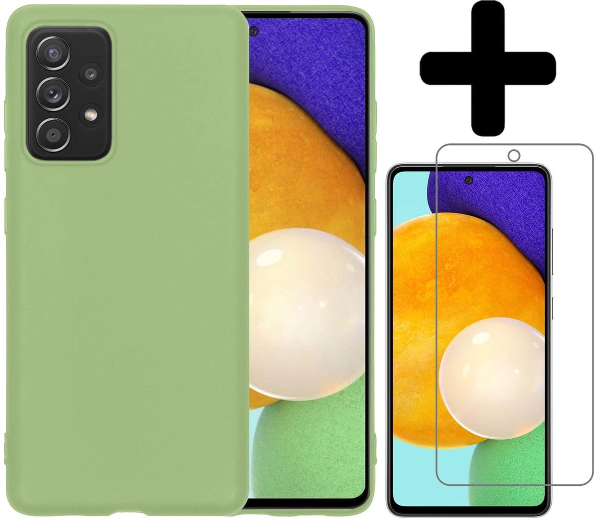 Hoesje - Met Screenprotector - Geschikt voor Samsung Galaxy A52 - Sterk & Shockproof - Back Cover - Siliconen Case - Telefoon Hoes - Telefoonhoesjes - Groen