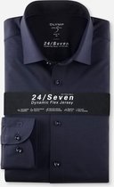 OLYMP Level 5 24/Seven body fit overhemd - mouwlengte 7 - marine blauw tricot - Strijkvriendelijk - Boordmaat: 44