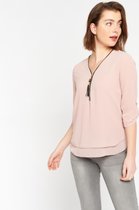 LOLALIZA Blouse met driekwartsmouw en rits - Nude - Maat 40