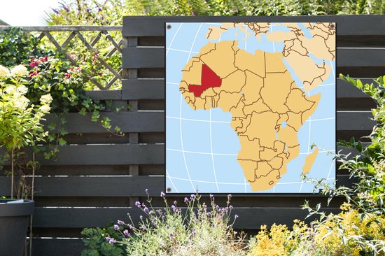 Affiche de jardin Illustration du Mali sur la carte africaine 100x100 cm - Toile de jardin / Toile d'extérieur / Peintures d'extérieur (décoration de jardin)