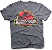 Jurassic Park Heren Tshirt -L- Distressed Logo Grijs