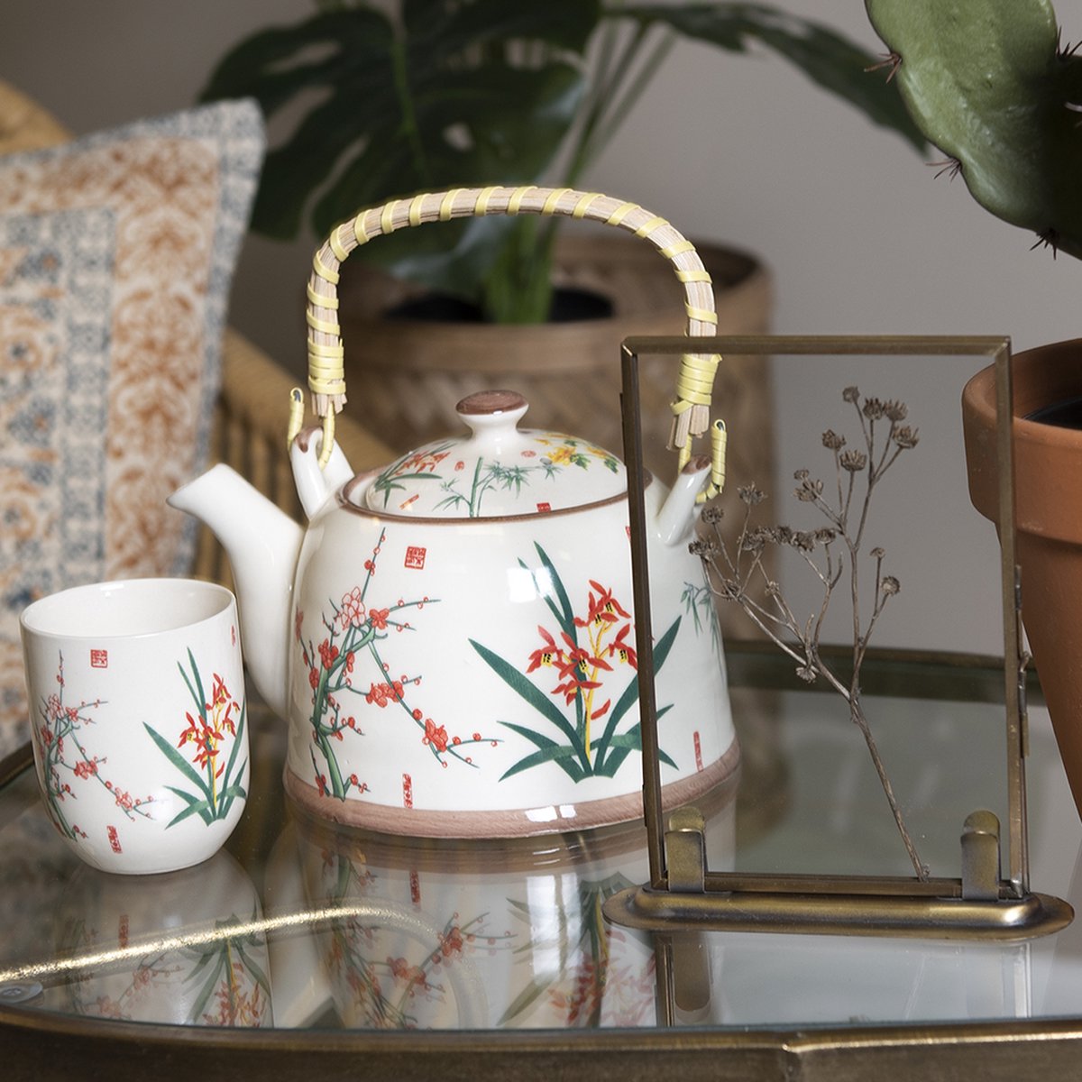 Ambiente Theemok koffiemok mok 0,4 l bloemen vlinders weide in pastelkleuren mok Fine Bone China porselein serie Flower Beauty