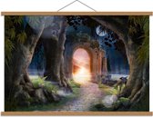 Schoolplaat – Magische poort in Fantasiebos - 90x60cm Foto op Textielposter (Wanddecoratie op Schoolplaat)
